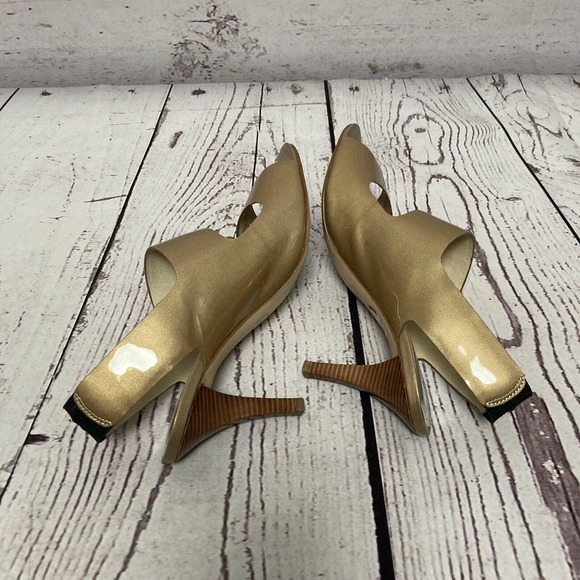 Michael Kors Heels Womens Size 9M Rochelle Open Toe Pump Taupe Pearlized Patent - Picture 5 of 8